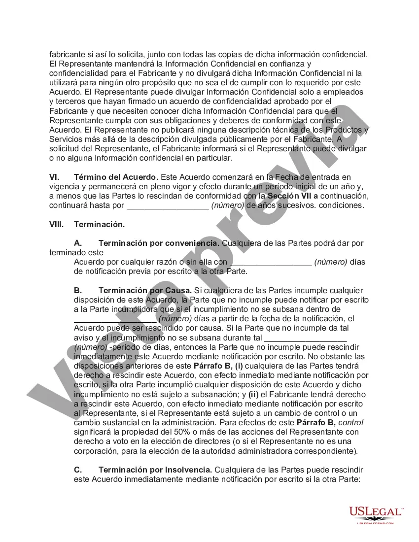 Preview Acuerdo de representante de ventas internacional no exclusivo con el fabricante
