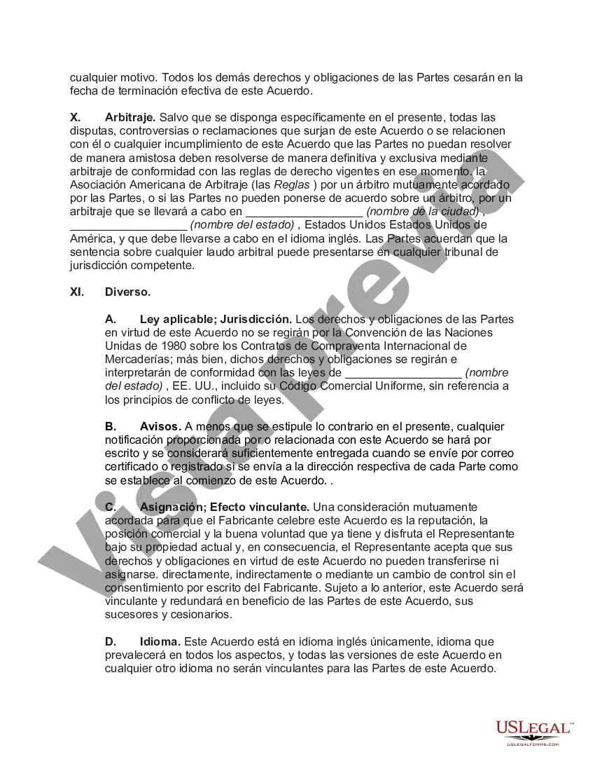 Preview Acuerdo de representante de ventas internacional no exclusivo con el fabricante