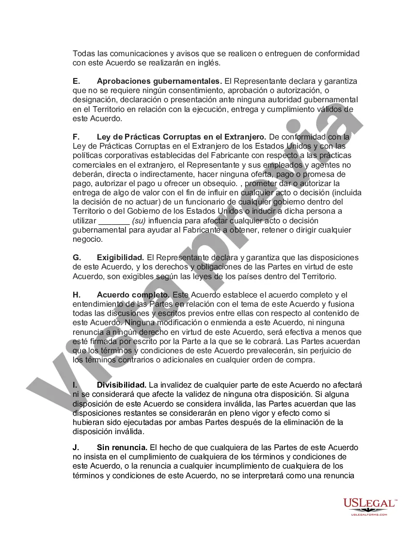 Preview Acuerdo de representante de ventas internacional no exclusivo con el fabricante