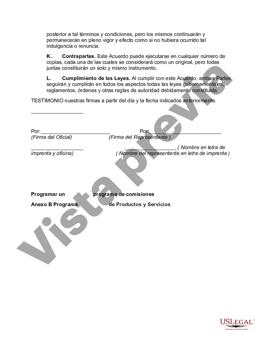 Preview Acuerdo de representante de ventas internacional no exclusivo con el fabricante