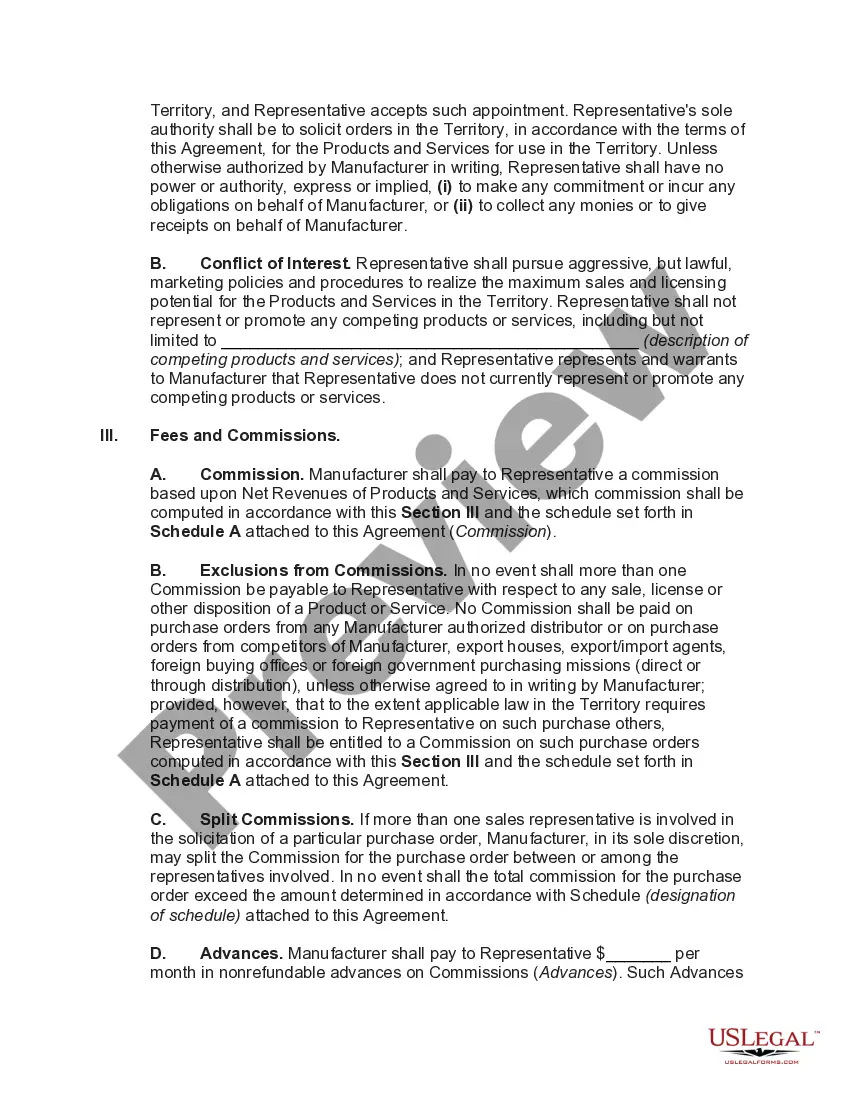 Preview Nonexclusive International Sales Representative Agreement with Manufacturer