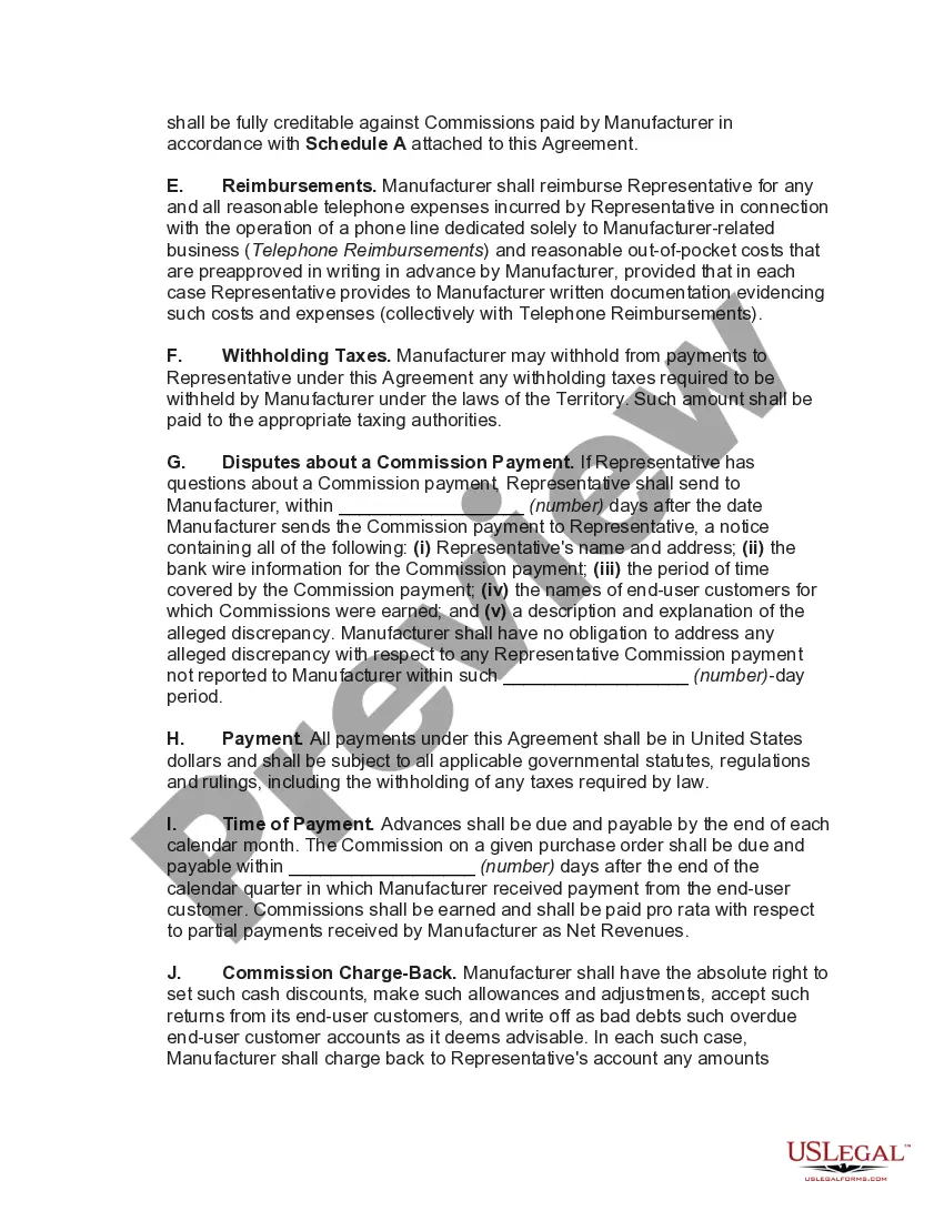 Preview Nonexclusive International Sales Representative Agreement with Manufacturer