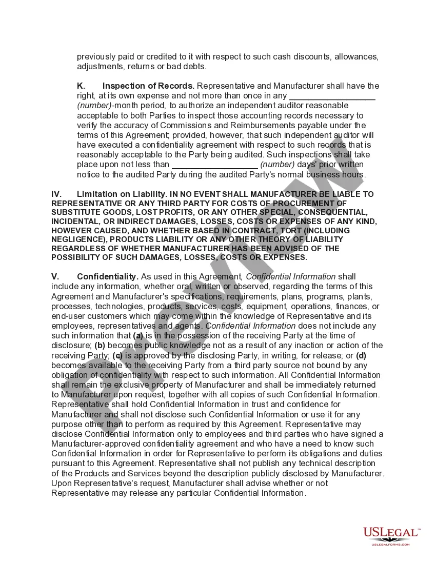 Preview Nonexclusive International Sales Representative Agreement with Manufacturer