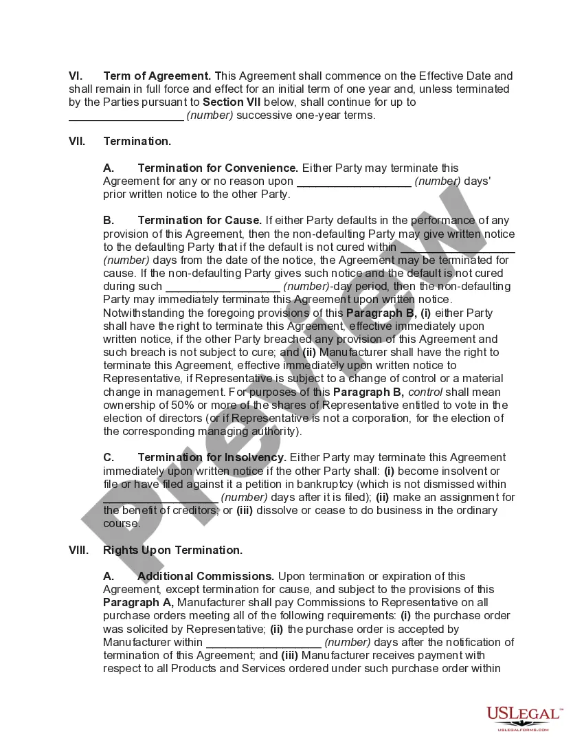 Preview Nonexclusive International Sales Representative Agreement with Manufacturer