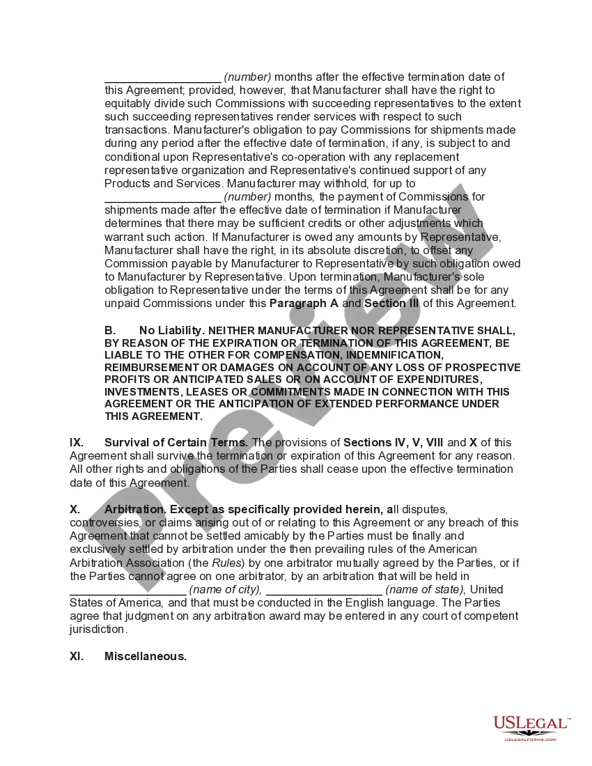 Preview Nonexclusive International Sales Representative Agreement with Manufacturer