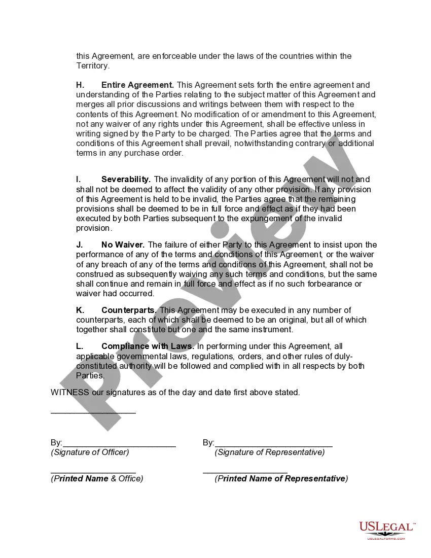 Preview Nonexclusive International Sales Representative Agreement with Manufacturer