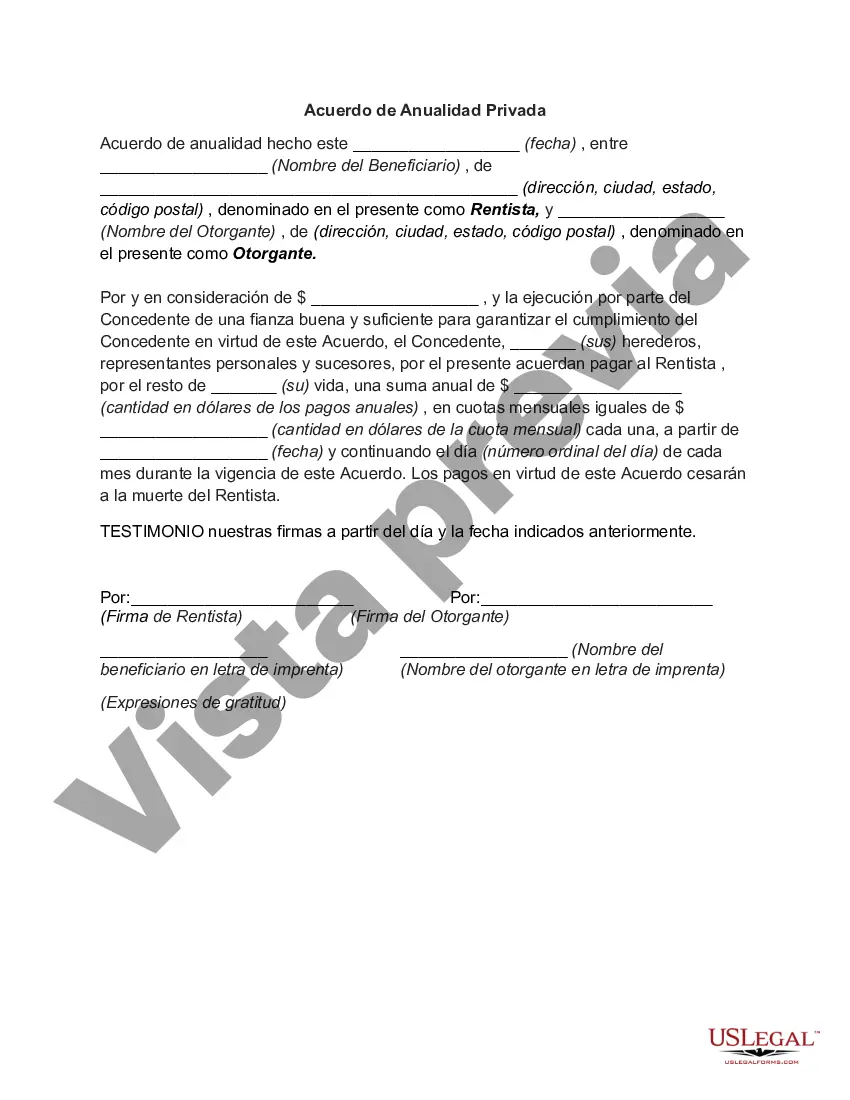 Preview Acuerdo de Anualidad Privada