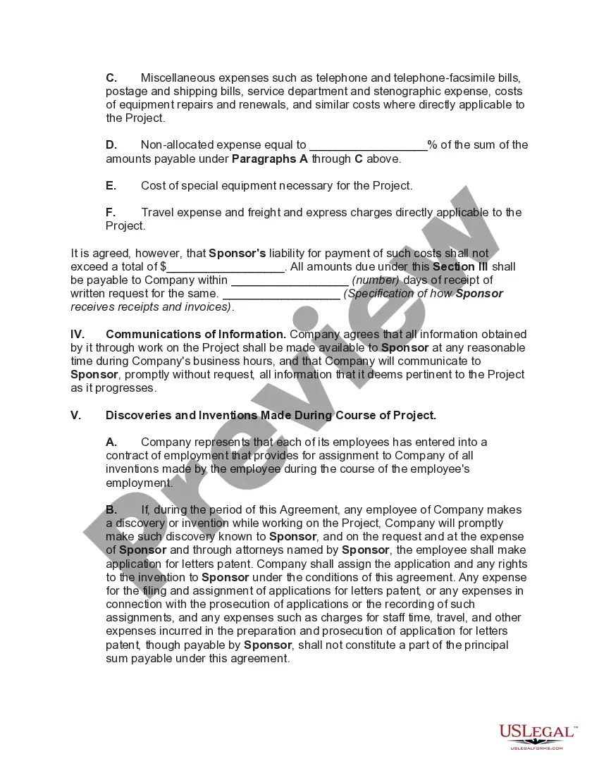 Get Agreement with Sponsor for Research on New Product or Process Preview Agreement with Sponsor for Research on New Product or Process