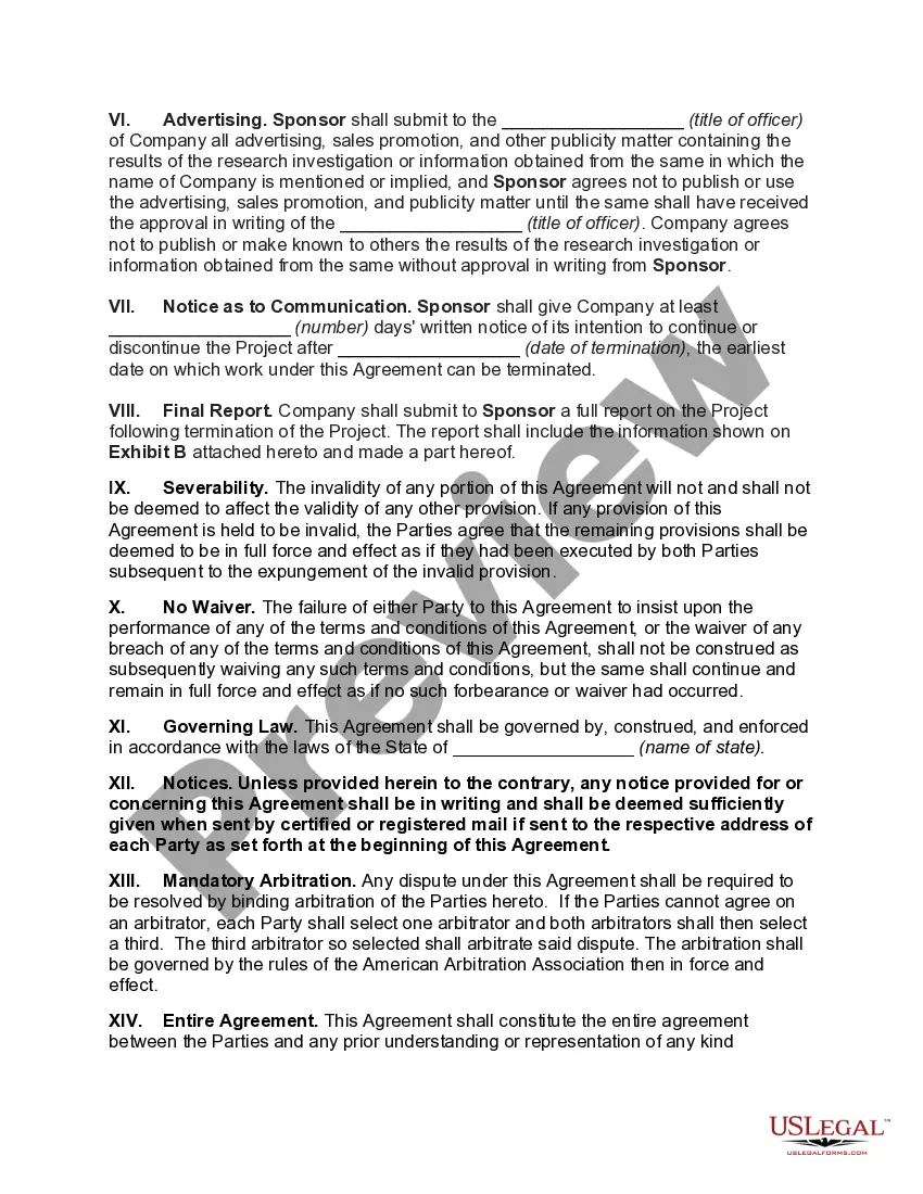 Get Agreement with Sponsor for Research on New Product or Process Preview Agreement with Sponsor for Research on New Product or Process