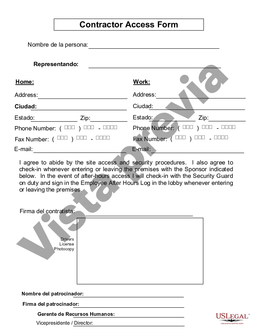 Preview Formulario de acceso para contratistas