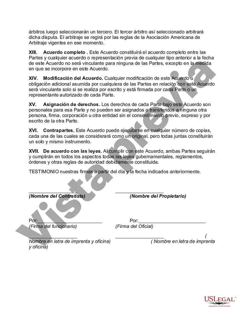 Preview Contrato para la construcción de un edificio con el contratista para suministrar todos los materiales y realizar todo el trabajo según lo requieran los documentos contractuales enumerados