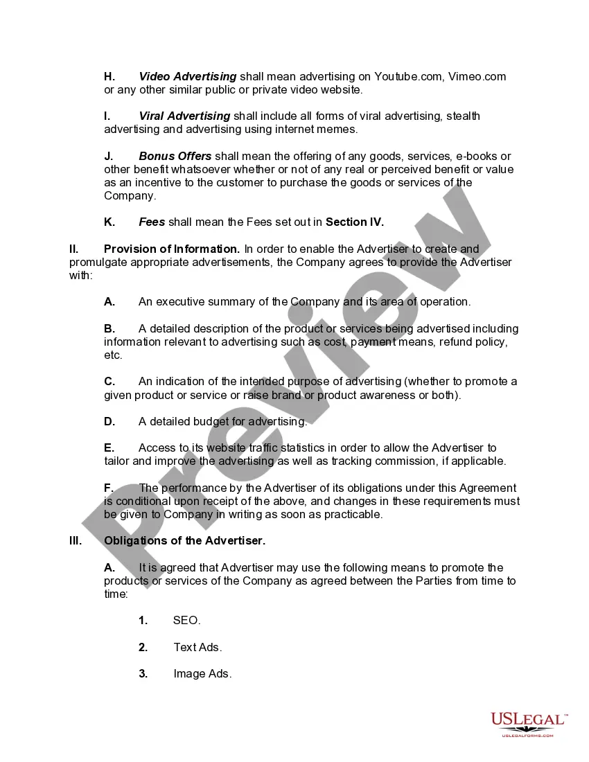 Get Agreement to Advertise on Different Platforms and by Various Methods Preview Agreement to Advertise on Different Platforms and by Various Methods
