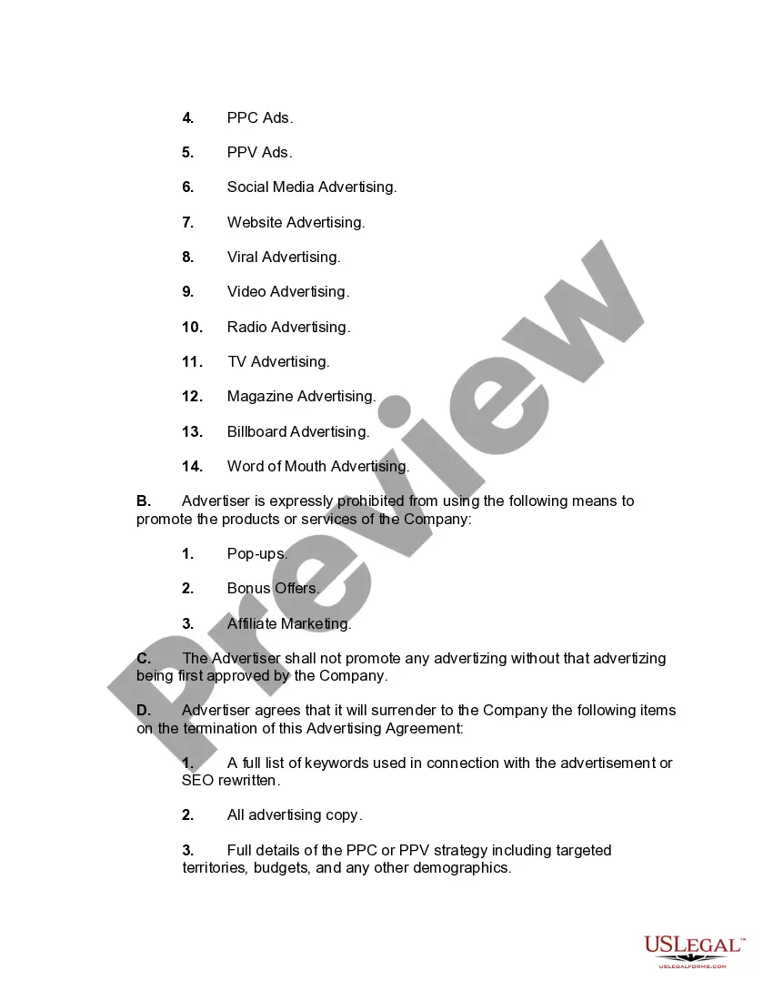 Get Agreement to Advertise on Different Platforms and by Various Methods Preview Agreement to Advertise on Different Platforms and by Various Methods