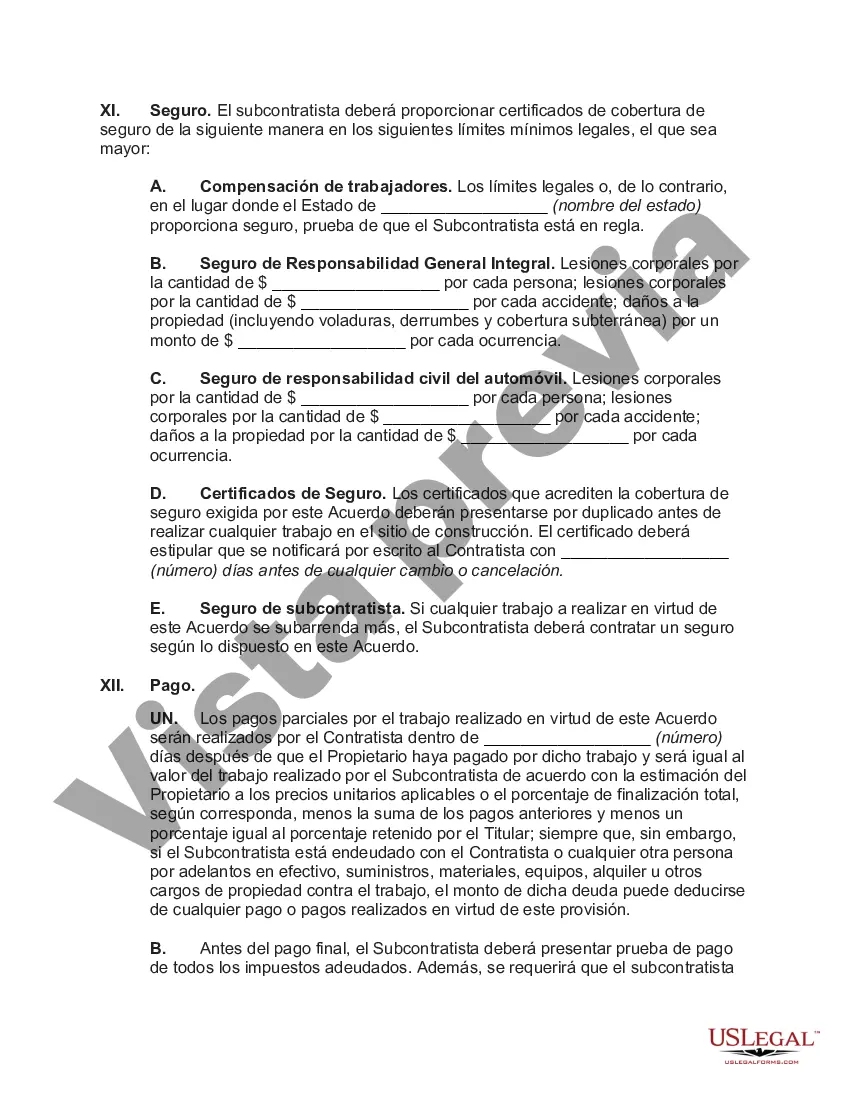 Preview Subcontrato para la Construcción de una Parte de o Materiales para entrar en el Edificio