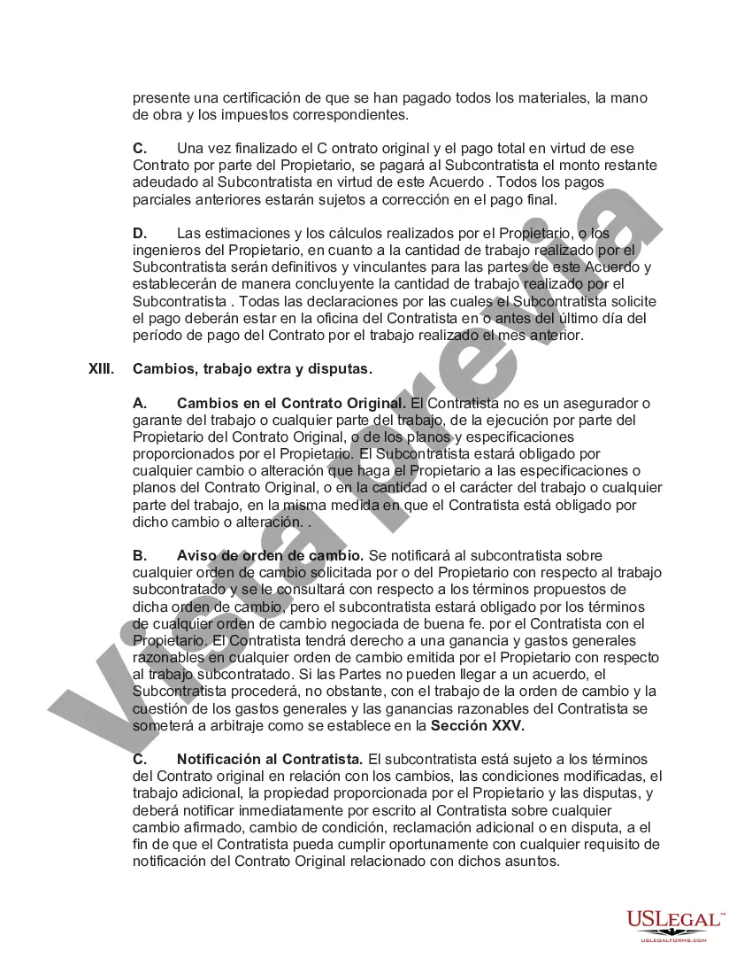 Preview Subcontrato para la Construcción de una Parte de o Materiales para entrar en el Edificio