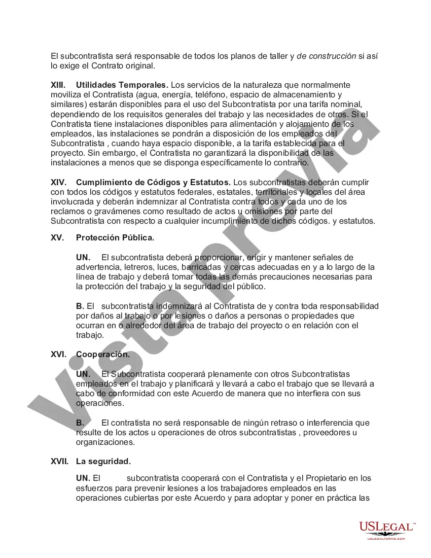 Preview Subcontrato para la Construcción de una Parte de o Materiales para entrar en el Edificio