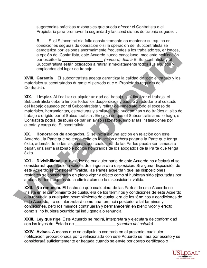 Preview Subcontrato para la Construcción de una Parte de o Materiales para entrar en el Edificio