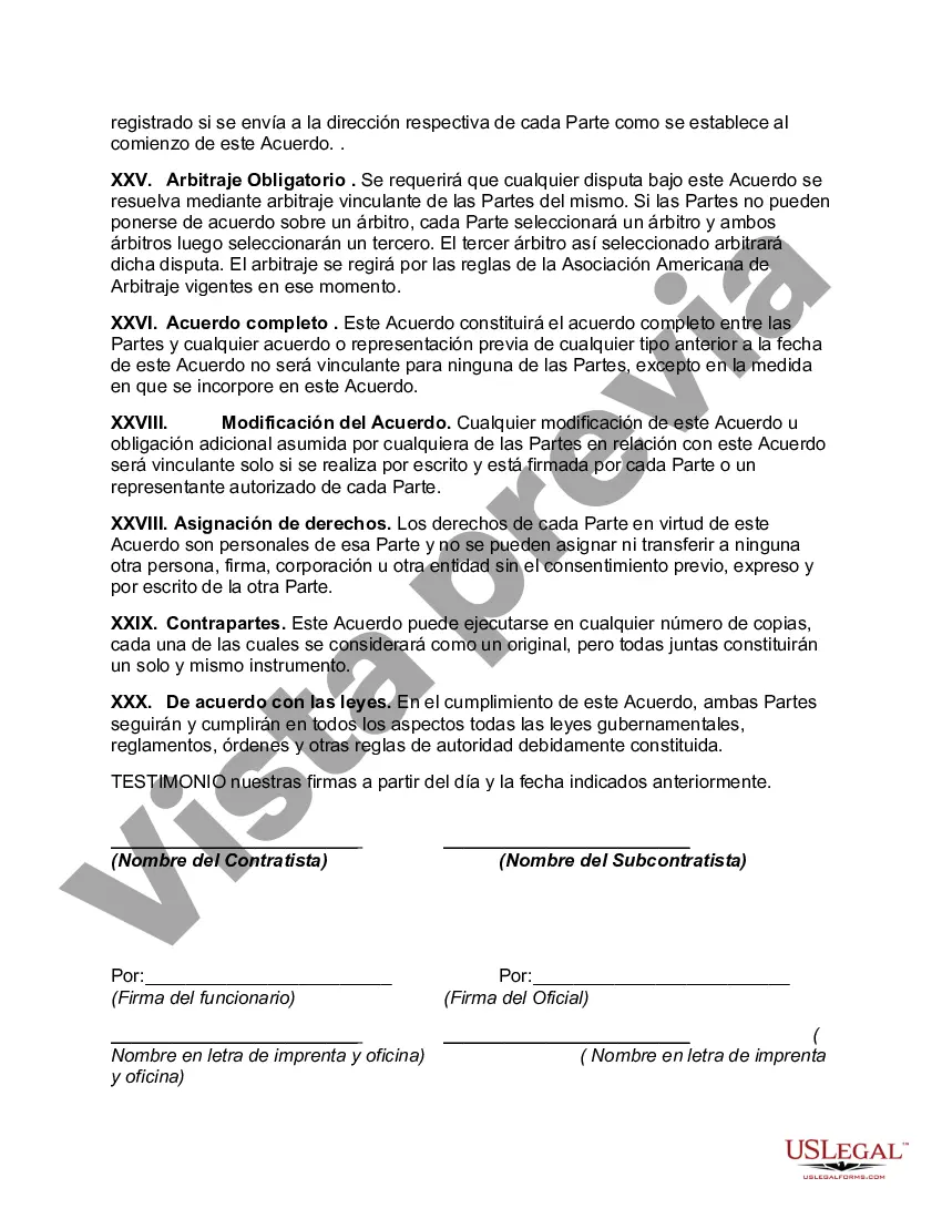 Preview Subcontrato para la Construcción de una Parte de o Materiales para entrar en el Edificio