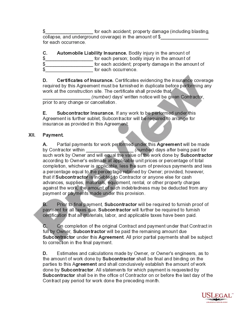 Get Subcontract for Construction of Portion of or Materials to go into Building Preview Subcontract for Construction of Portion of or Materials to go into Building