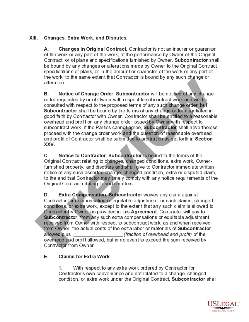 Get Subcontract for Construction of Portion of or Materials to go into Building Preview Subcontract for Construction of Portion of or Materials to go into Building