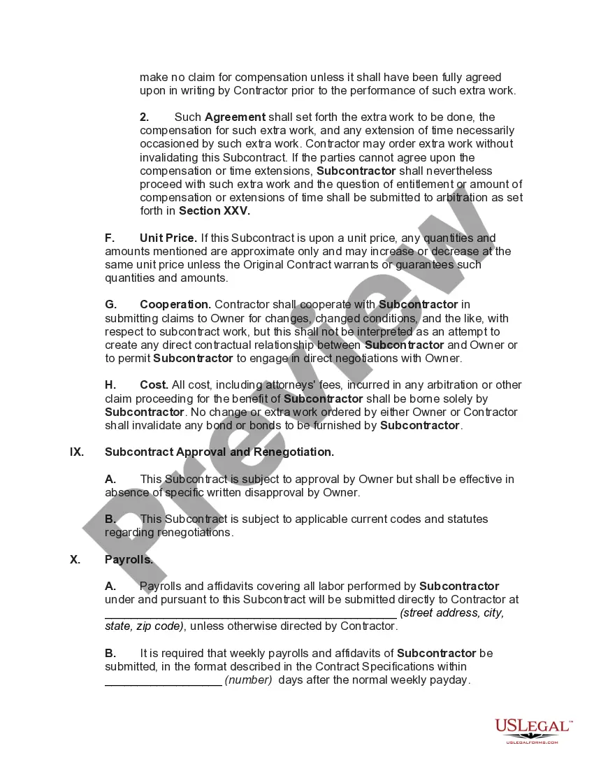 Get Subcontract for Construction of Portion of or Materials to go into Building Preview Subcontract for Construction of Portion of or Materials to go into Building