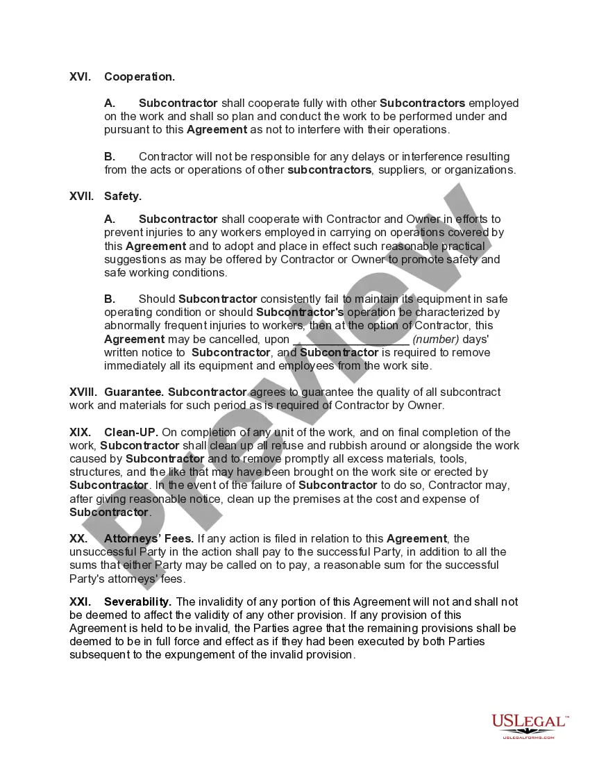 Get Subcontract for Construction of Portion of or Materials to go into Building Preview Subcontract for Construction of Portion of or Materials to go into Building