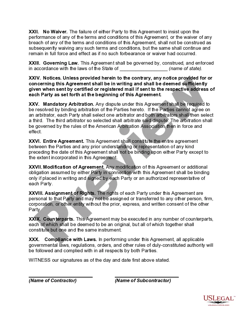 Get Subcontract for Construction of Portion of or Materials to go into Building Preview Subcontract for Construction of Portion of or Materials to go into Building