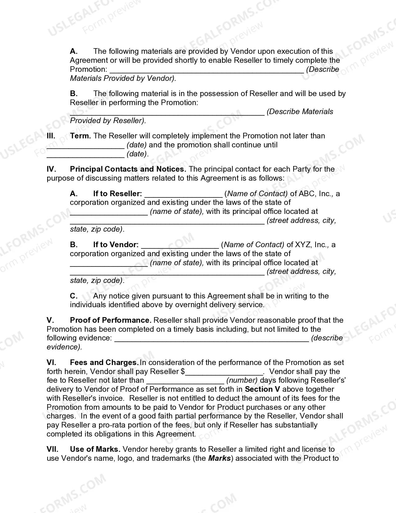 Preview Co-Operative Promotional Agreement