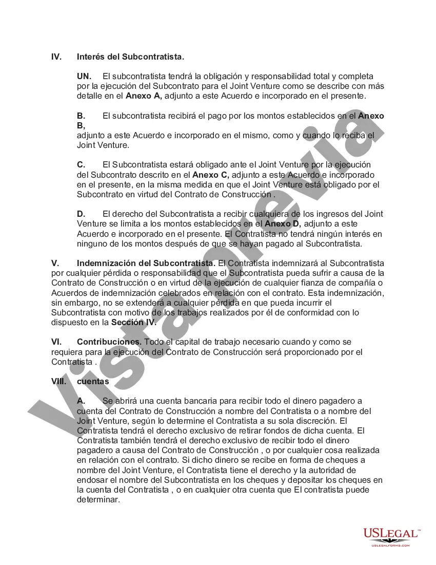 Preview Acuerdo de empresa conjunta entre el contratista de construcción y el subcontratista