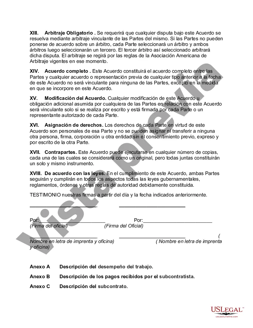 Preview Acuerdo de empresa conjunta entre el contratista de construcción y el subcontratista