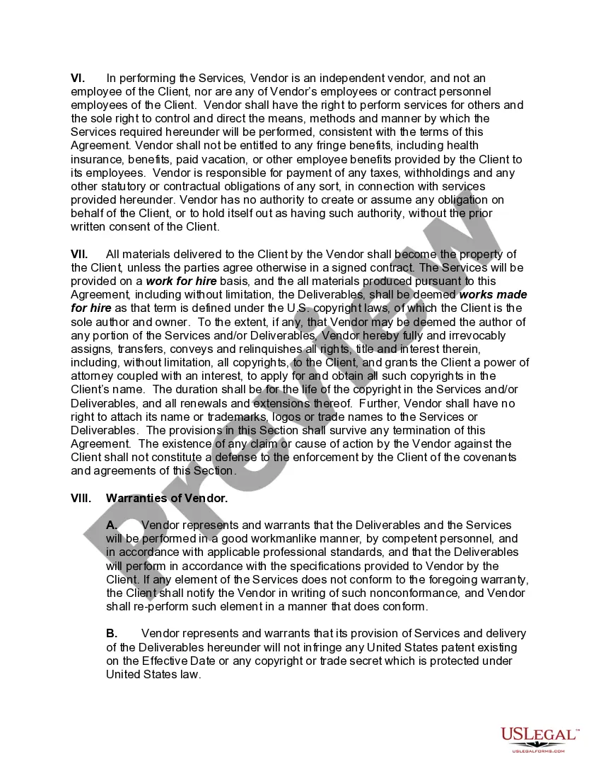 Get Agreement of Vendor to Perform Services Preview Agreement of Vendor to Perform Services