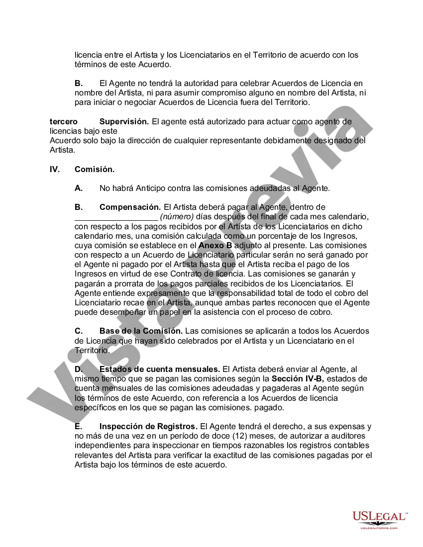 Preview Acuerdo de agente de licencias con un artista