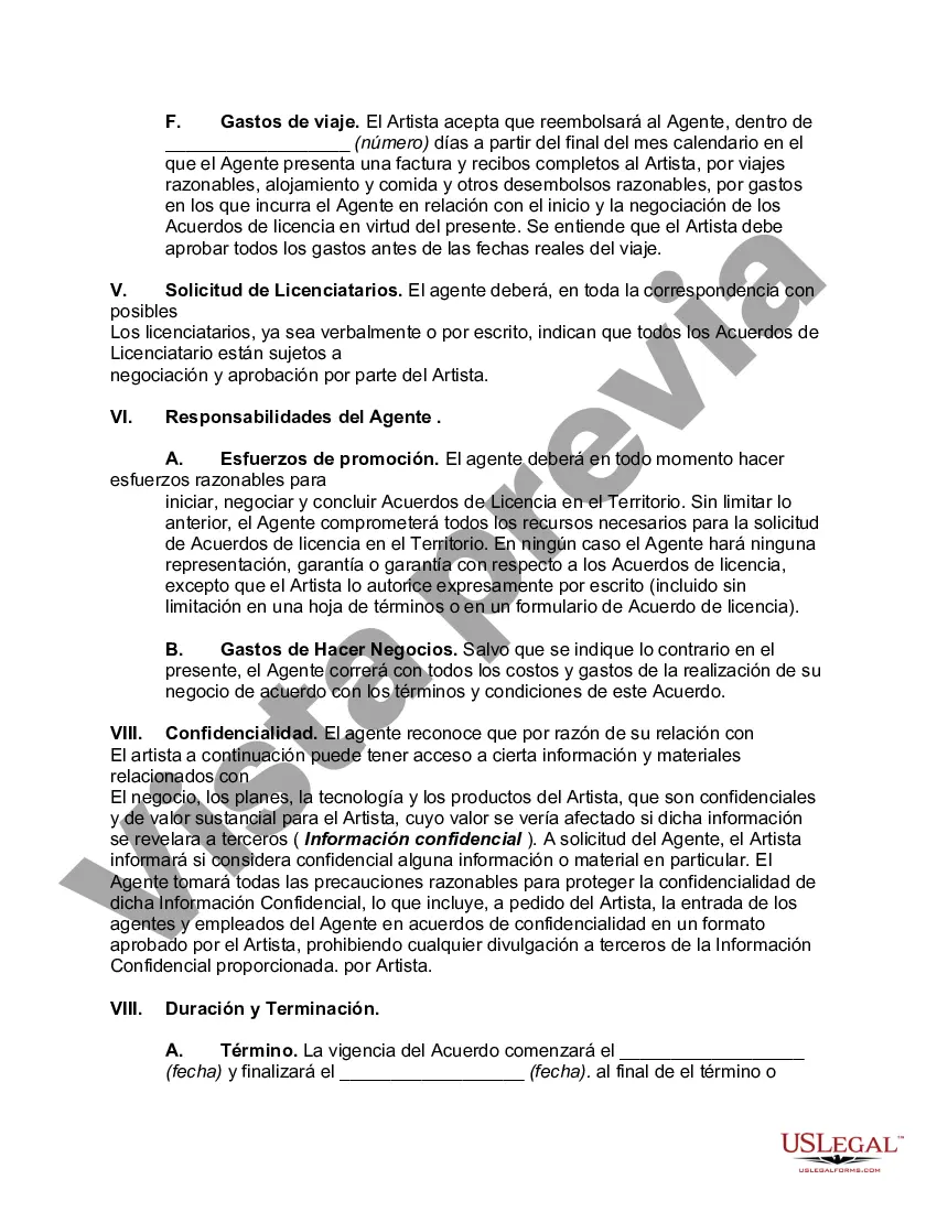 Preview Acuerdo de agente de licencias con un artista