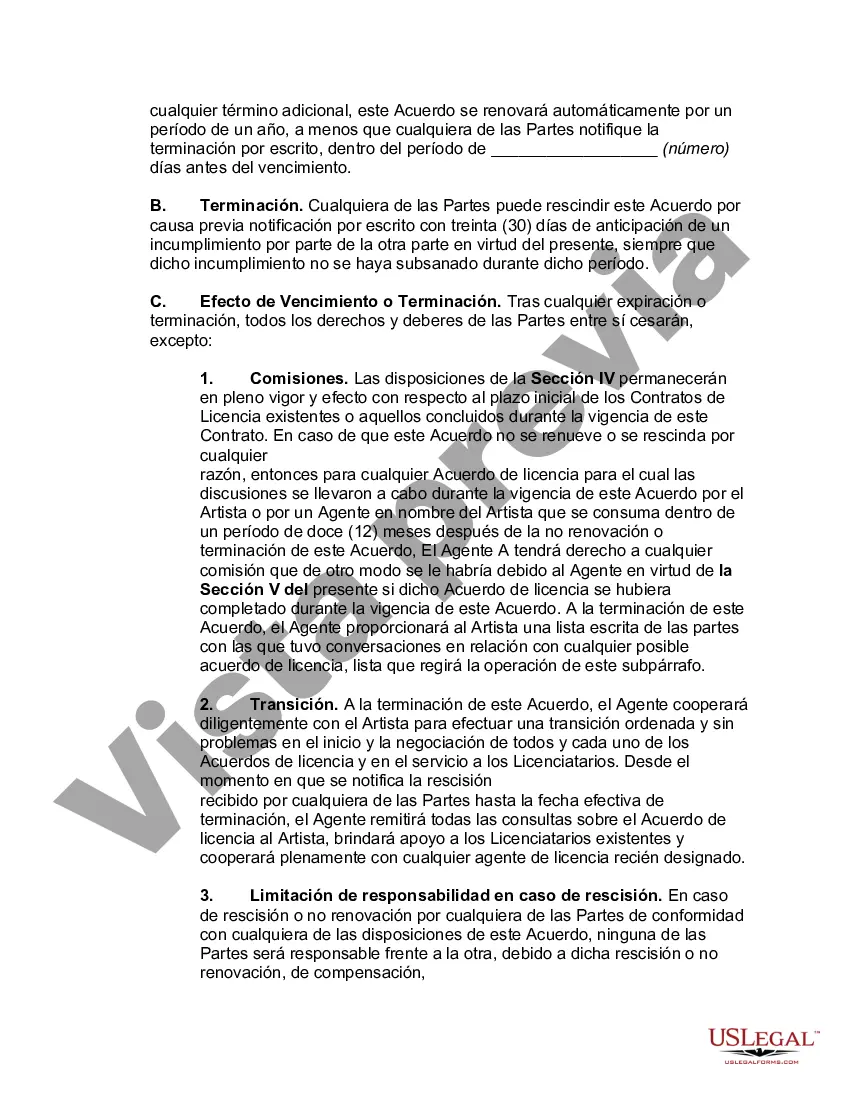 Preview Acuerdo de agente de licencias con un artista