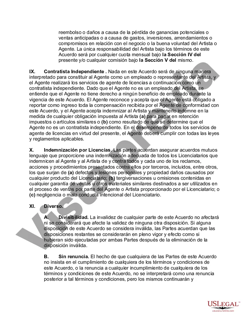 Preview Acuerdo de agente de licencias con un artista