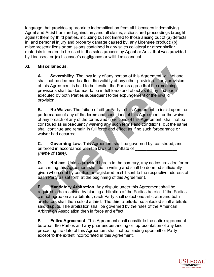 Idaho Licensing Agent Agreement with an Artist - Agreement With Artist ...