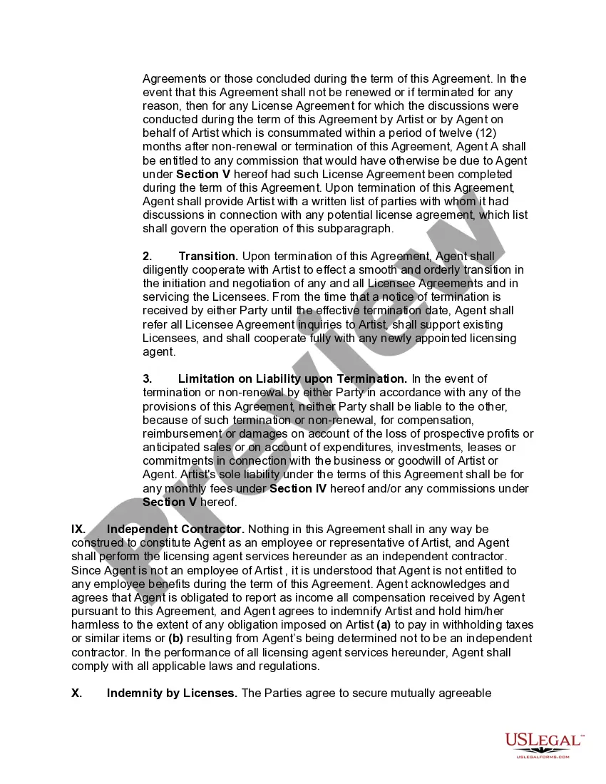 Preview Licensing Agent Agreement with an Artist