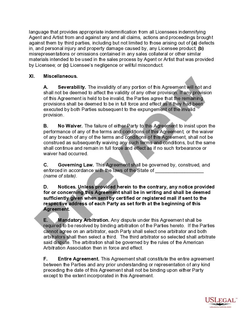 Preview Licensing Agent Agreement with an Artist