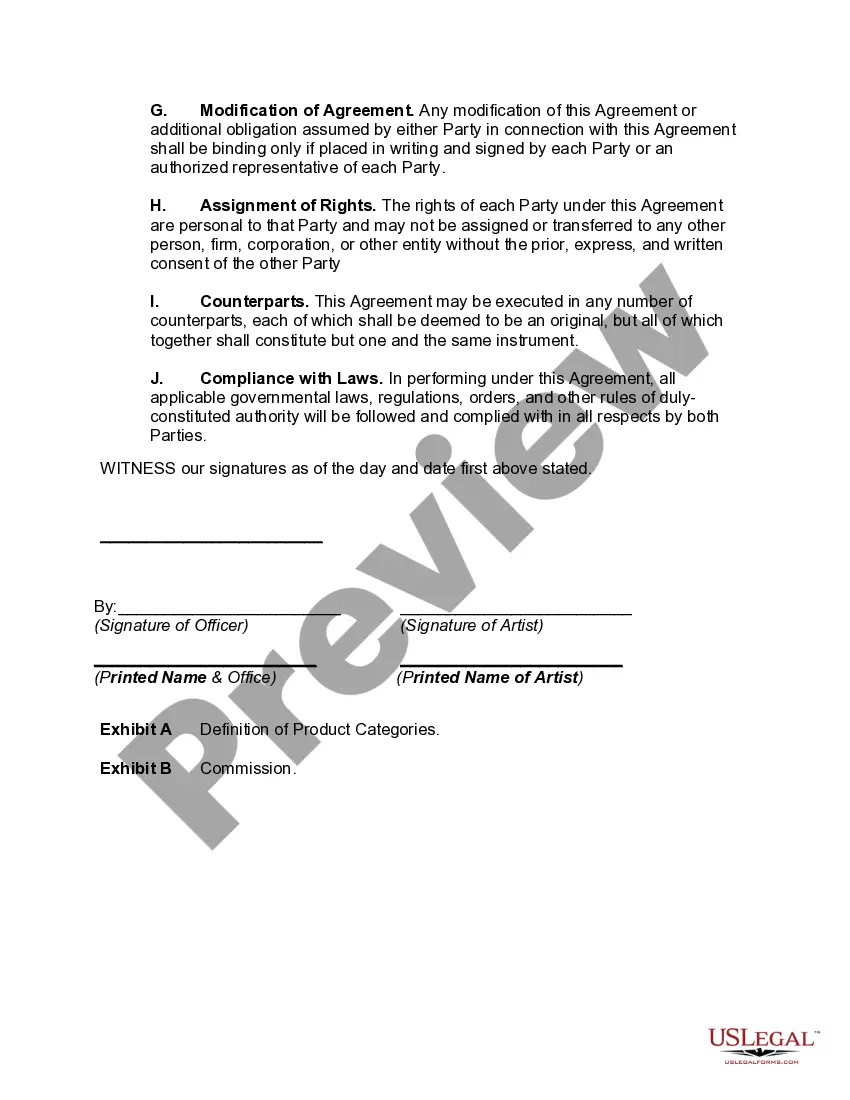 Preview Licensing Agent Agreement with an Artist