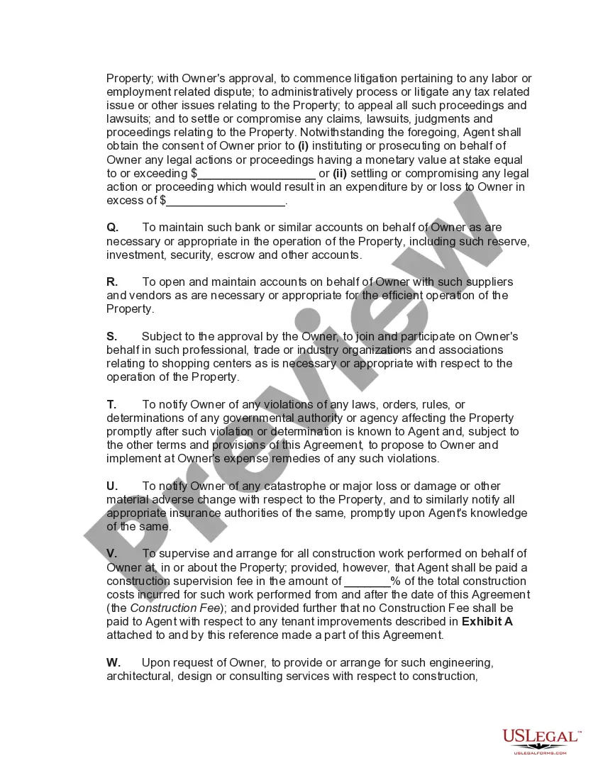 Preview Agreement to Manage and Lease Shopping Center