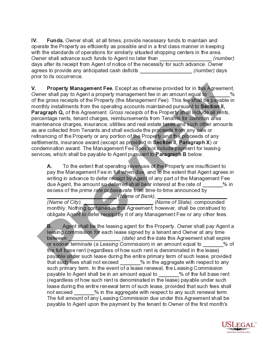 Preview Agreement to Manage and Lease Shopping Center