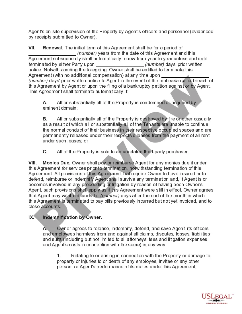 Preview Agreement to Manage and Lease Shopping Center
