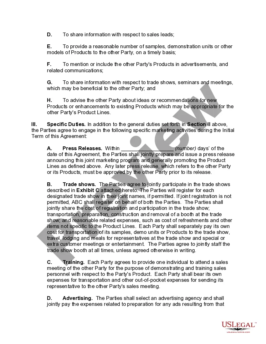 Preview Agreement to Jointly Market Product Lines