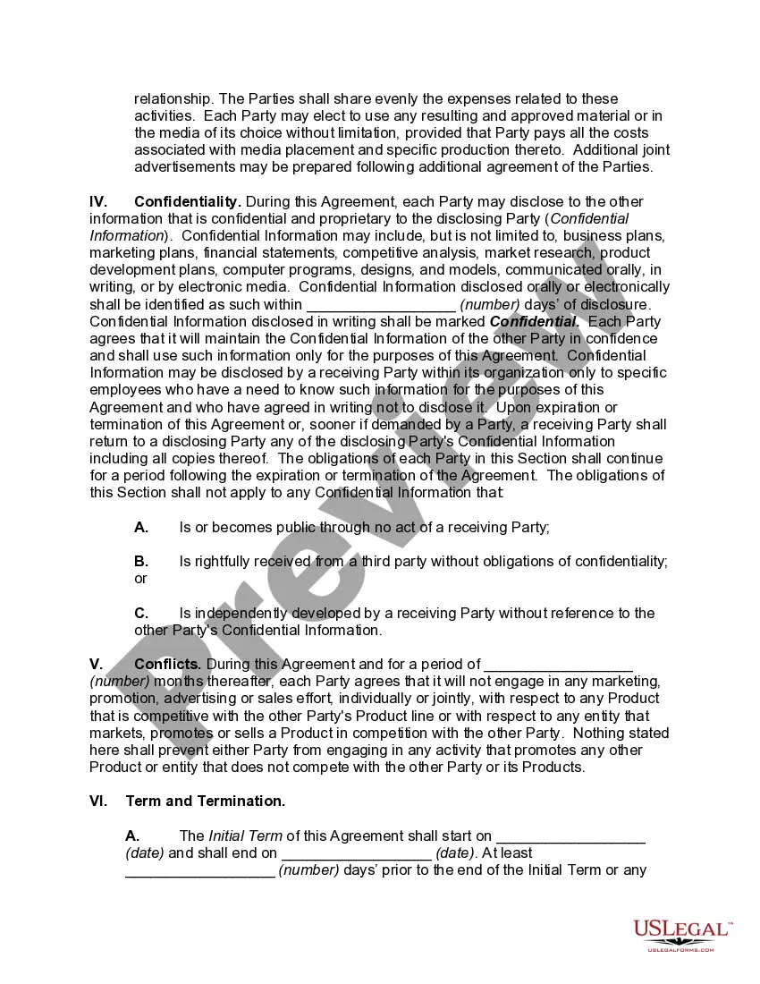 Preview Agreement to Jointly Market Product Lines