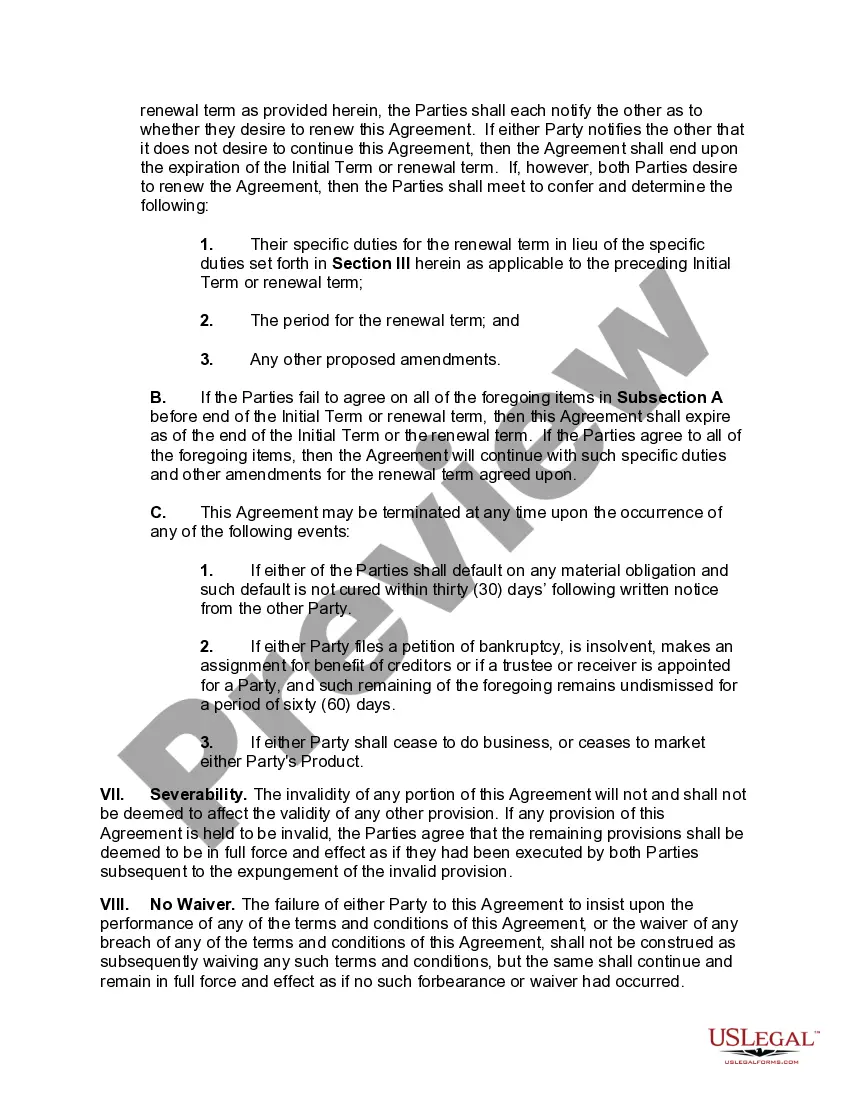 Preview Agreement to Jointly Market Product Lines