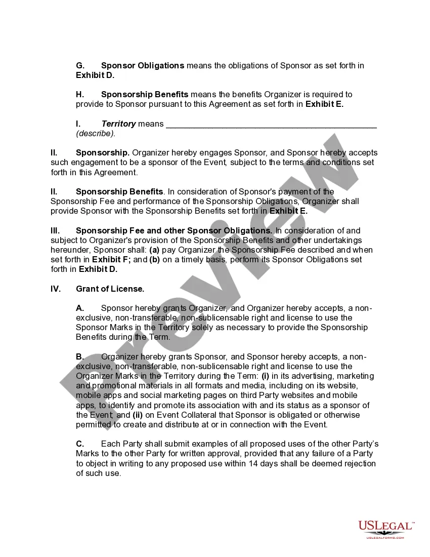 Preview Event Sponsorship Agreement