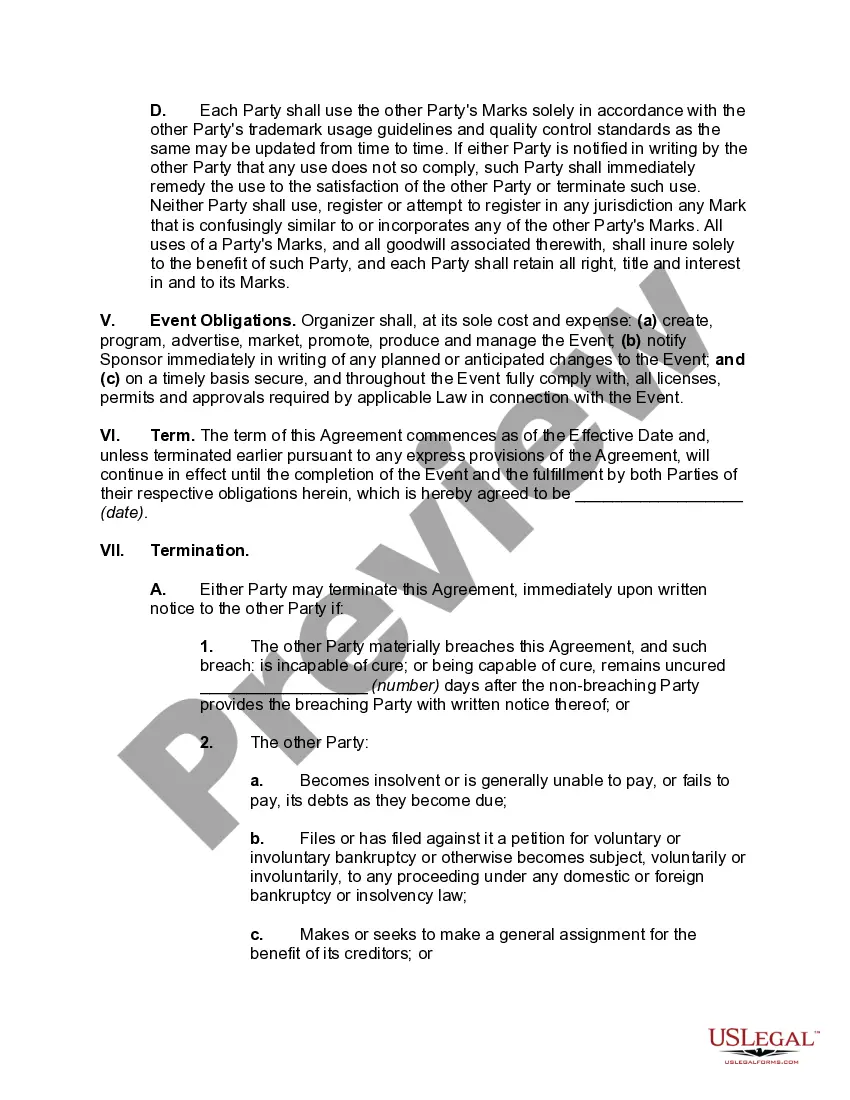 Preview Event Sponsorship Agreement