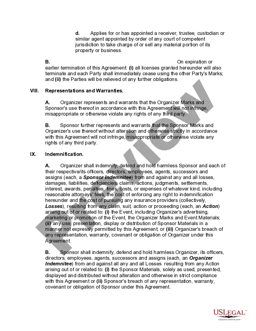 Preview Event Sponsorship Agreement