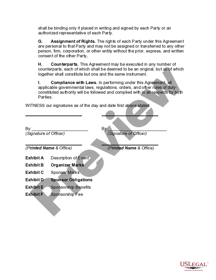 Preview Event Sponsorship Agreement