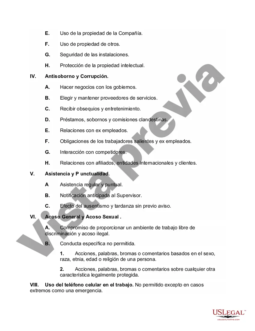 Preview Lista de verificación del Código de conducta profesional para empleados de una empresa
